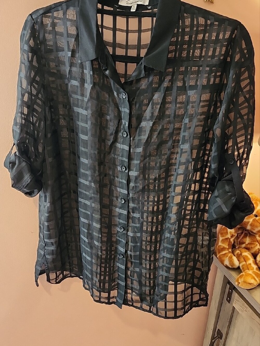 Quintessential Sheer Plaid Button-Up Blouse - Picture 6 of 8